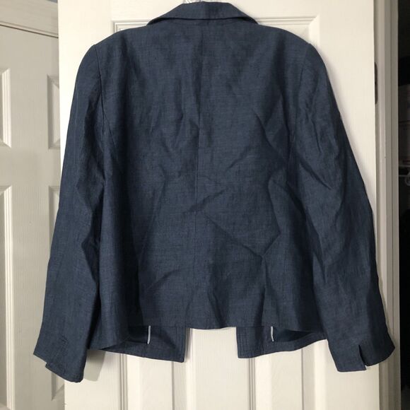 Talbots Navy Blue Linen Blazer Jacket‎ Sz 10 Pockets Career Preppy Lagenlook - Picture 6 of 7